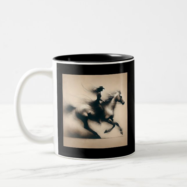 Cowgirl Reiten eines Pferdes, Western Cowgirl Zweifarbige Tasse (Links)