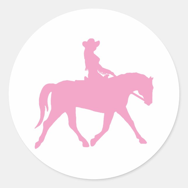 Cowgirl reiten ihr Pferd (pink) Runder Aufkleber (Vorderseite)