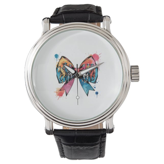 Cowgirl Reiten Pferde Coquette Bow Armbanduhr (Vorderseite)