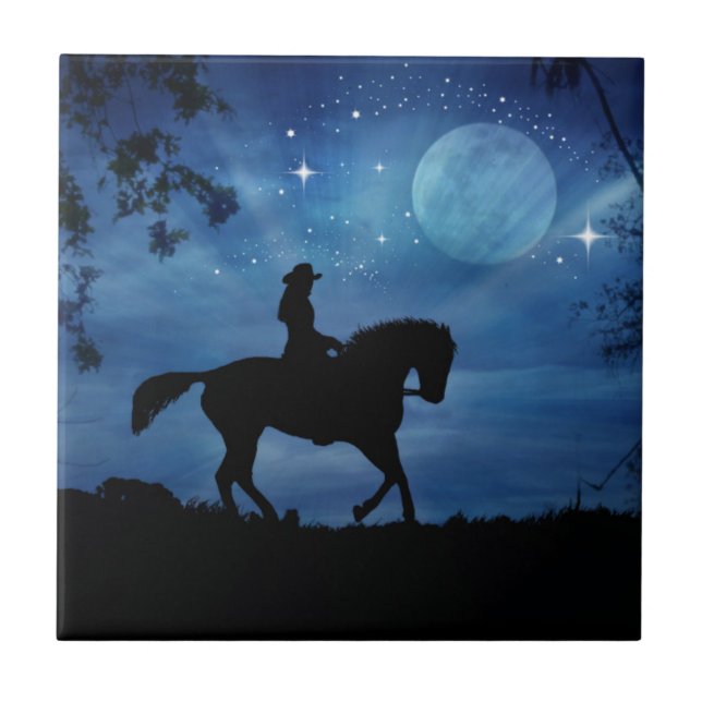 Cowgirl Reiten Reiten Kunst Fantasy Tile Fliese (Vorderseite)