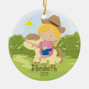 Cowgirl Reiter Weihnachtsfigur Mädchen Keramik Ornament