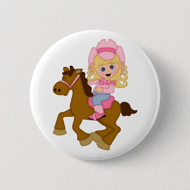 Cowgirl-Reitpferd (Rosa) Button (Vorderseite)