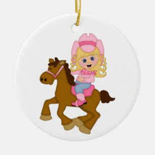 Cowgirl-Reitpferd (Rosa) Keramik Ornament