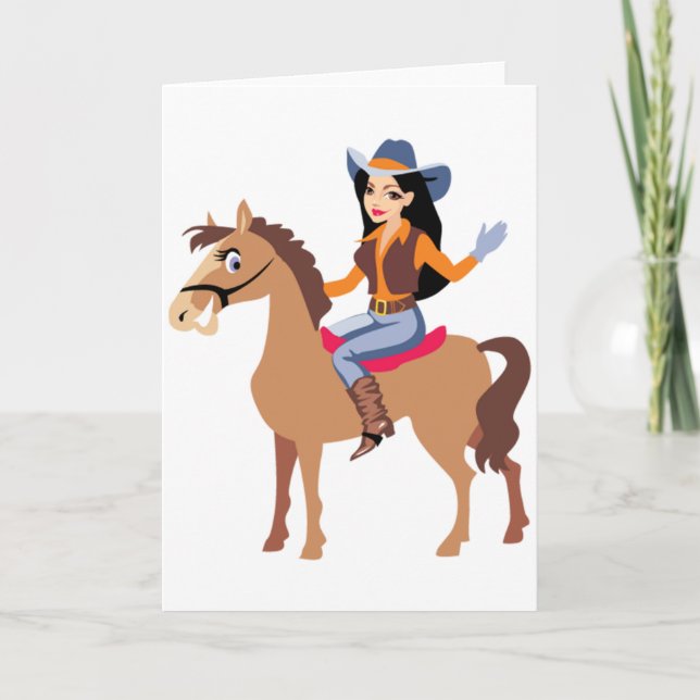 Cowgirl Riding A Horse Greeting Cards Karte (Vorderseite)