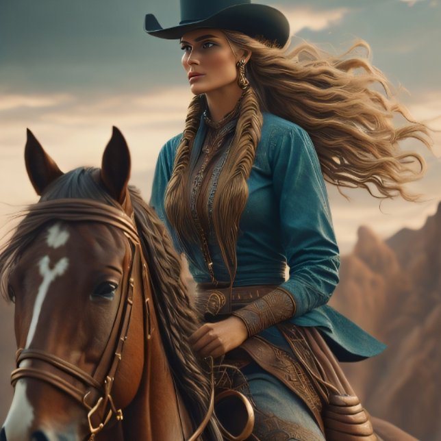 Cowgirl riding into the sunset, Cowboy hat v3 Seidenpapier (Cowgirl with black Stetson)