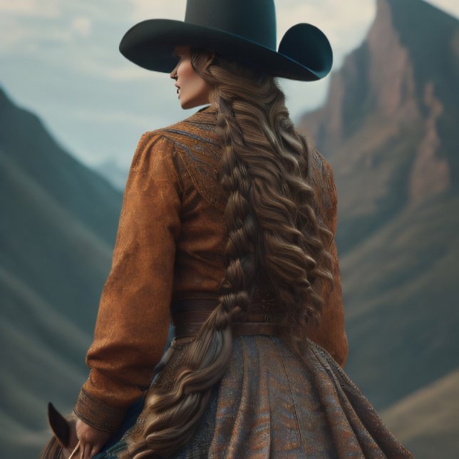 Cowgirl riding into the sunset, Cowboy hat v3 Seidenpapier (Cowgirl Riding into the sunset with Black Stetson)