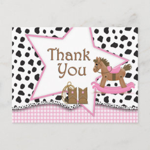 Cowgirl Rocking Horse Postcard Thank You Postkarte