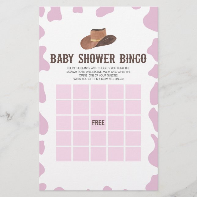 Cowgirl Rodeo Western Bingo Baby Showspiel Briefpapier (Vorderseite)