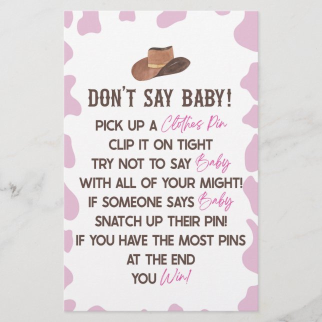 Cowgirl Rodeo Western Sage kein Baby Shower Game Briefpapier (Vorderseite)