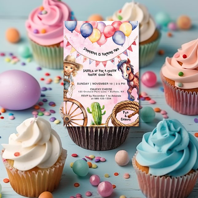 Cowgirl Rootin' Tootin' Time Birthday Einladung (Von Creator hochgeladen)
