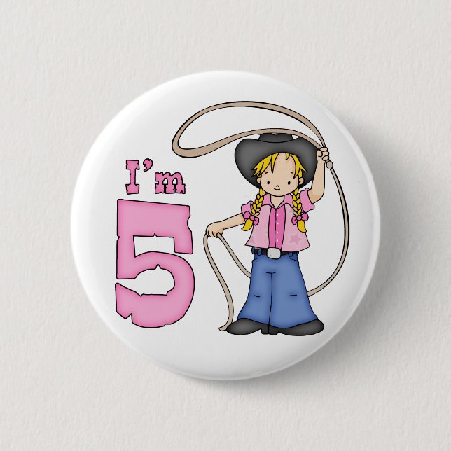 Cowgirl Roper 5. Geburtstag Button (Vorderseite)