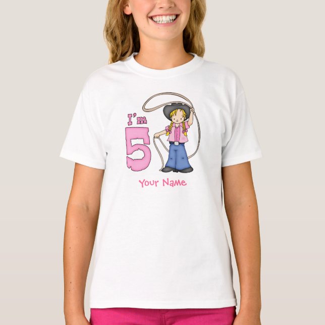 Cowgirl Roper 5. Geburtstag Personalisiert T-Shirt (Vorderseite)