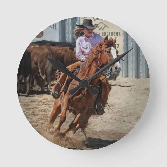 Cowgirl Runde Wanduhr (Vorderseite)