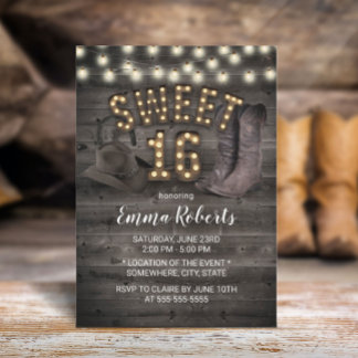Cowgirl Rustic Barn Wood Western Sweet 16 Einladung