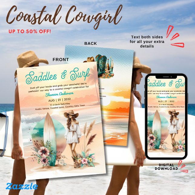 ⭐ Cowgirl Rustic Beach Bachelorette Bridal Einladung (Von Creator hochgeladen)