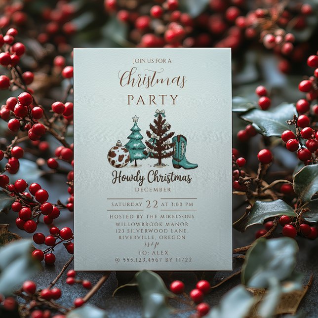 Cowgirl Rustic Howdy Christmas Einladung (Von Creator hochgeladen)