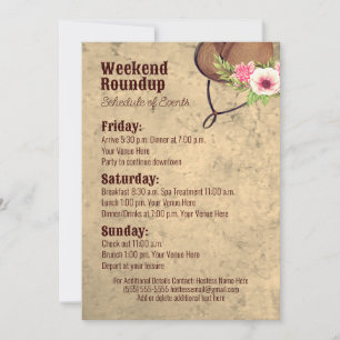 Cowgirl Rustikale Blumen Reise-Party-Itinerary Einladung