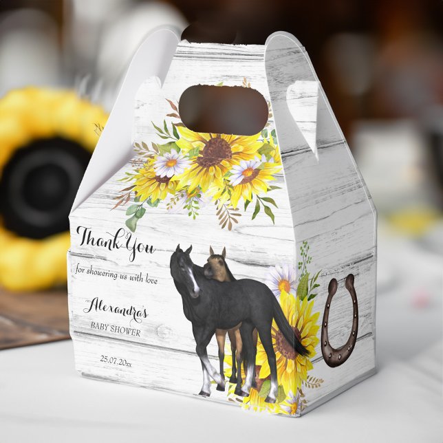 Cowgirl rustikale Pferdforelle Sonnenblumen Babydu Geschenkschachtel (Cowgirl rustic horse foal sunflowers baby shower favor box)