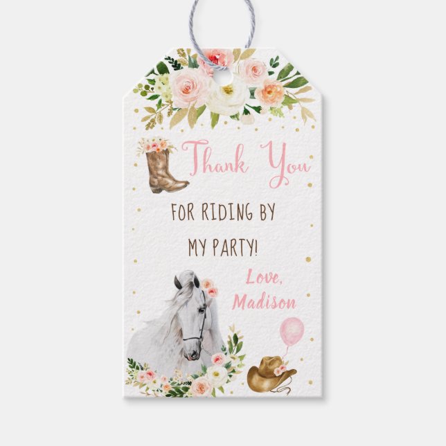 Cowgirl Saddle Up Pferd Pony Geburtstag Geschenkanhänger (Vorderseite)