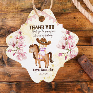 Cowgirl Sattel bis Geburtstag Danke Geschenkanhänger