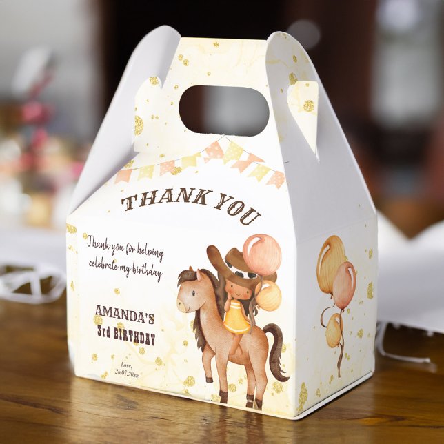 Cowgirl Sattel bis Geburtstag Danke Geschenkschachtel (Cowgirl saddle up birthday thank you favor box)