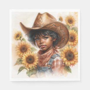 Cowgirl Schwarz Kind Sonnenblume Wasserfarbe Serviette