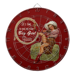 Cowgirl setzte an Sie große Stiefel Dartscheibe