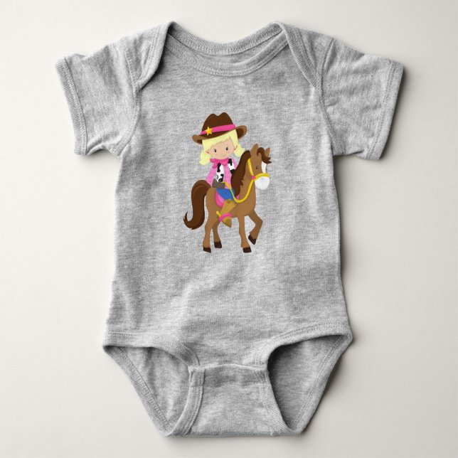 Cowgirl, Sheriff, Pferd, Western, Blonde Hair Baby Strampler (Vorderseite)