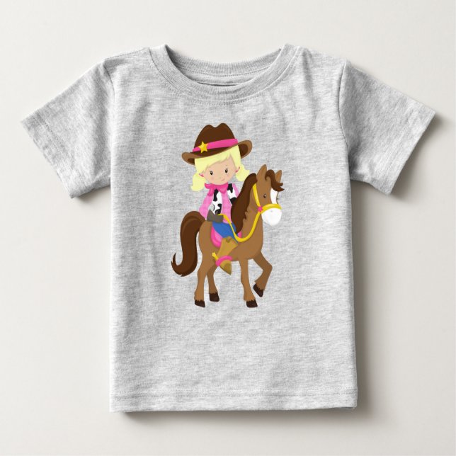 Cowgirl, Sheriff, Pferd, Western, Blonde Hair Baby T-shirt (Vorderseite)