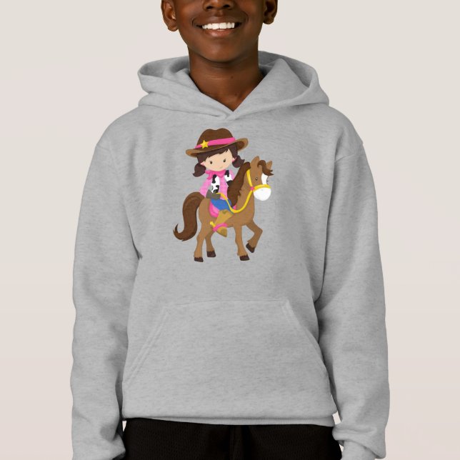 Cowgirl, Sheriff, Pferd, Western, Braunhaar Hoodie (Vorderseite)