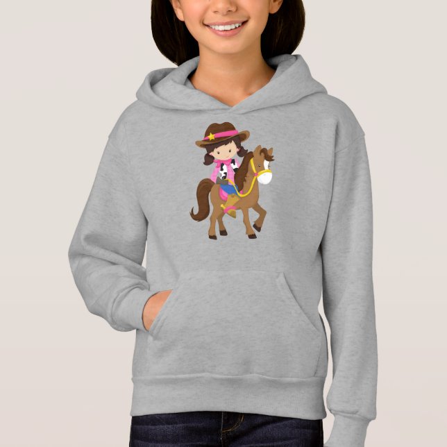 Cowgirl, Sheriff, Pferd, Western, Braunhaar Hoodie (Vorderseite)