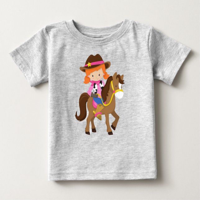Cowgirl, Sheriff, Pferd, Western, Orangenhaar Baby T-shirt (Vorderseite)