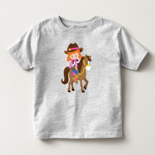 Cowgirl, Sheriff, Pferd, Western, Orangenhaar Kleinkind T-shirt (Vorderseite)
