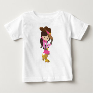Cowgirl, Sheriff, Western, Land, braune Haare Baby T-shirt