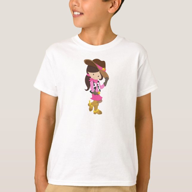 Cowgirl, Sheriff, Western, Land, braune Haare T-Shirt (Vorderseite)