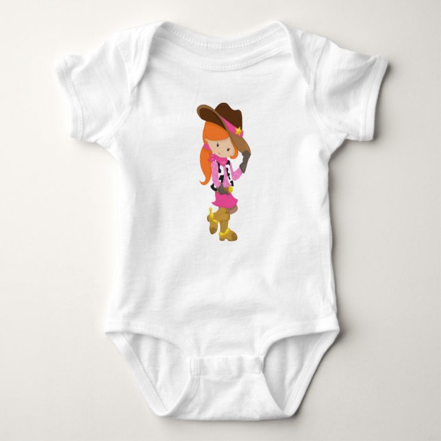 Cowgirl, Sheriff, Western, Land, Orangenhaar Baby Strampler (Vorderseite)
