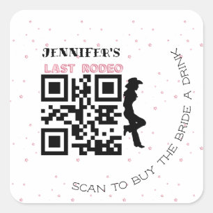 Cowgirl-Silhouette Last Rodeo rosa Ballon-Schrift Quadratischer Aufkleber