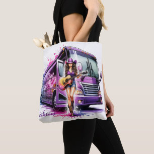 Cowgirl Singer mit Gitarre und Tour Bus Custom
