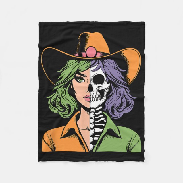 Cowgirl Skeleton Halloween Fleecedecke (Vorderseite)