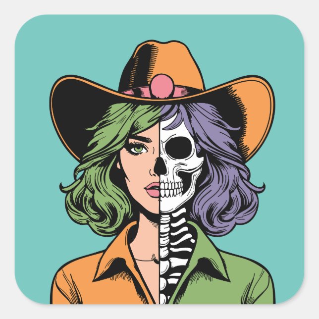 Cowgirl Skeleton Halloween Stickers (Vorderseite)