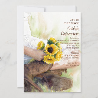Cowgirl-Sonnenblumen Western-Watercolor Quinceañer Einladung