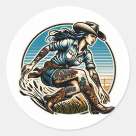 Cowgirl-Sticker Runder Aufkleber