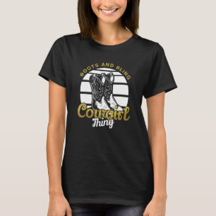 Cowgirl Stiefel Bling Niedliche Blume Liebe Land T-Shirt