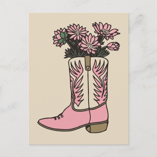 Cowgirl Stiefel Blume Postkarte (Vorderseite)