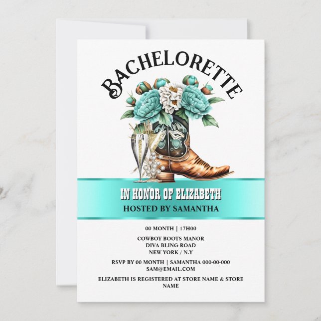 Cowgirl Stiefel Country Peony Bubbly Glam Chic Einladung (Vorderseite)