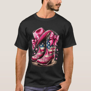 Cowgirl Stiefel Hut USA Flagge Western Rodeo T-Shirt