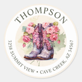 Cowgirl Stiefel mit Blume Rücksendeadressen-Aufkle Runder Aufkleber