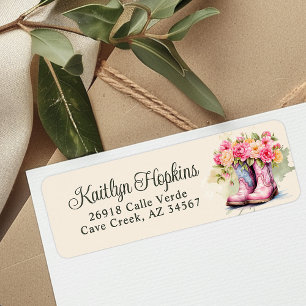 Cowgirl-Stiefel mit Blumen-Rücksendeetiketten