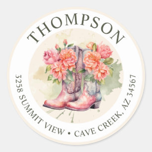 Cowgirl-Stiefel mit Blumen-Rücksendeetiketten Runder Aufkleber