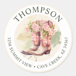 Cowgirl-Stiefel mit Blumen-Rücksendeetiketten Runder Aufkleber